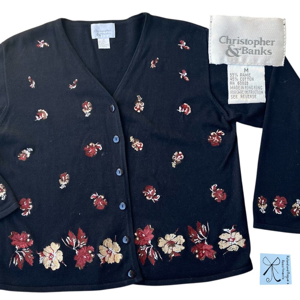 Christopher & Banks Cotton Blend Fall Autumnal Leaves Cardigan Sz M